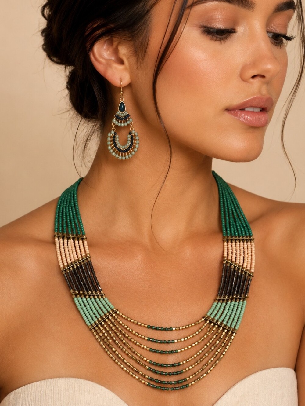 NWT!! Balaboosté Paris | Beaded Boho Statement Necklace & Earrings Set